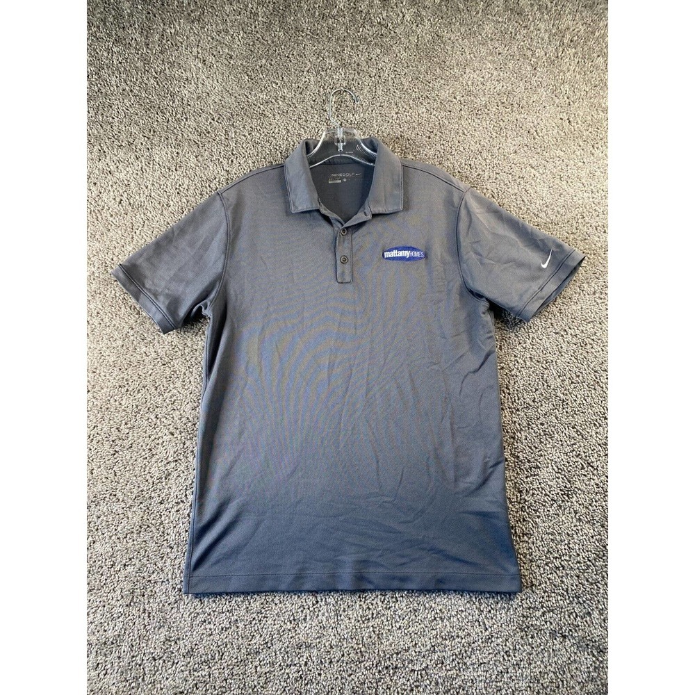 Nike Polo Shirt Mens Medium Gray White Swoosh Golf Golfing Drifit Casual FLAW
